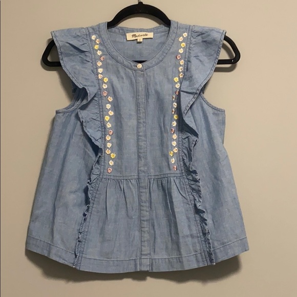 Madewell Floral Embroidered Denim Ruffle Top - Picture 5 of 8